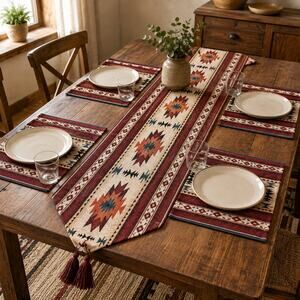 Southwestern Table Runner 4 Placemats Set Aztec Woven Rustic Western Decor